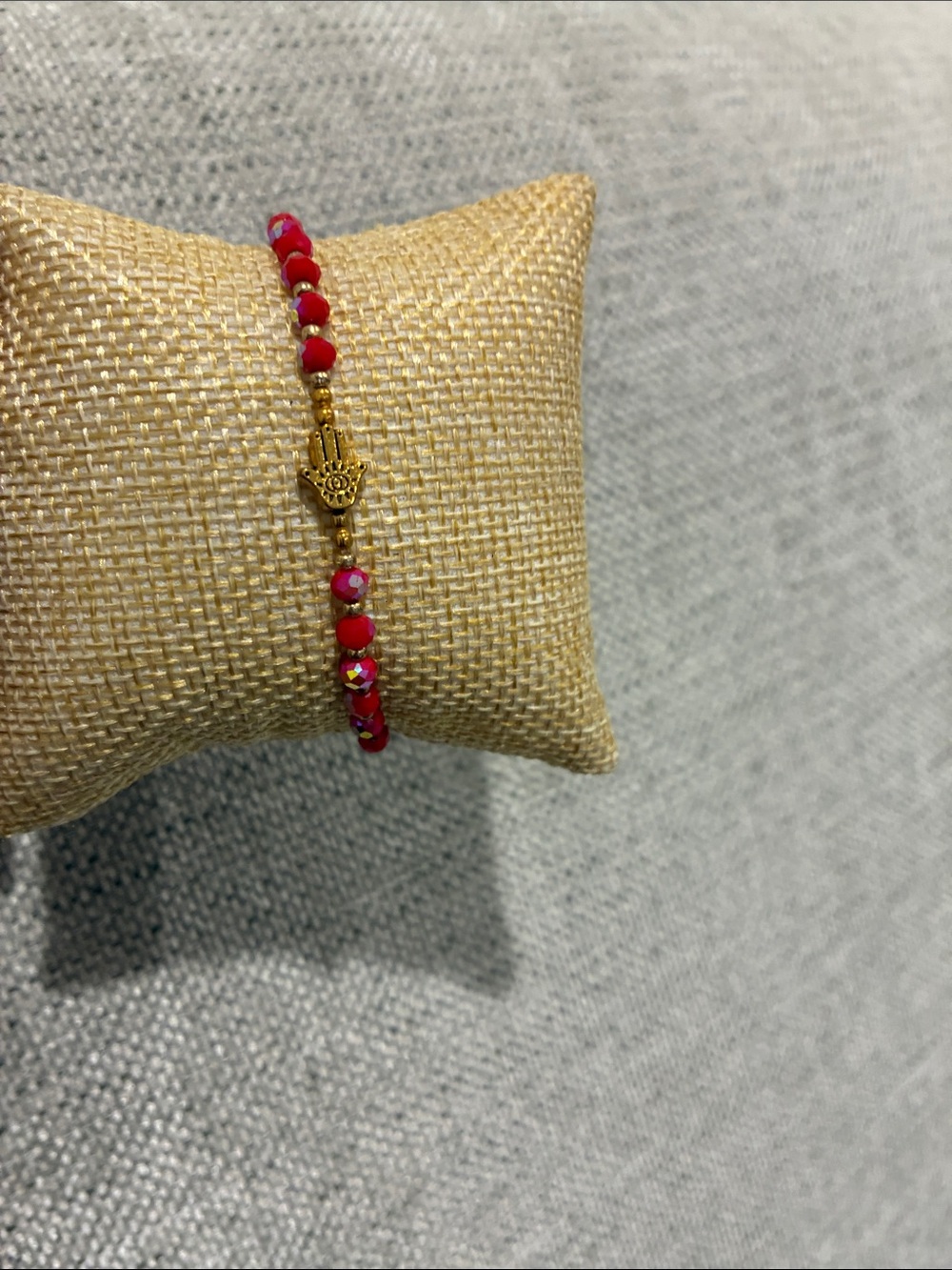 Gold Hamsa Charm Red Beaded Women's Bracelet